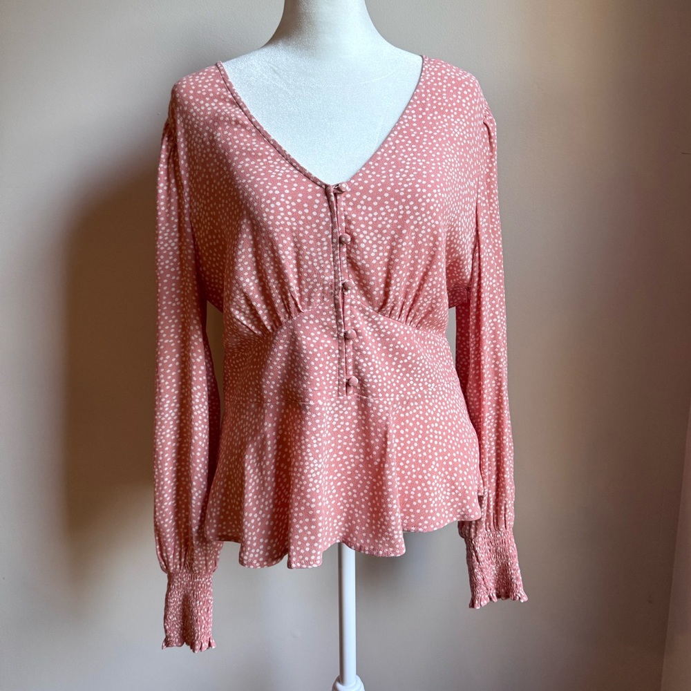 LOFT Coral Pink Button-Front Peplum Blouse Women’s Size 6